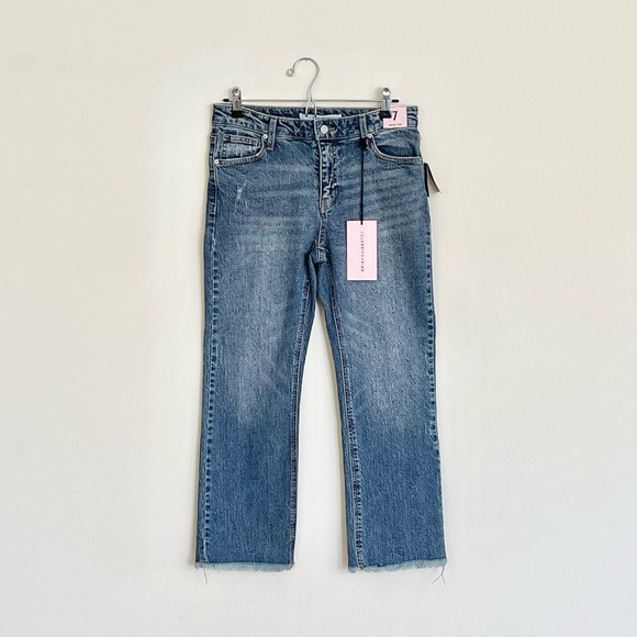 NEW Celebrity Pink Mid Rise Crop Distressed Blue Jeans Women’s size 7 / 28 - Picture 1 of 15